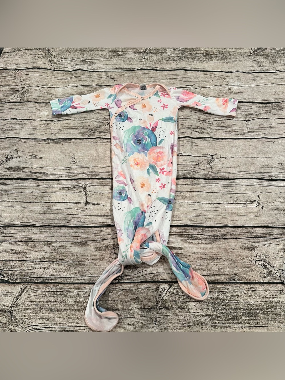 Copper Pearl Watercolor Floral Newborn Knotted Gown Pastel Multicolor Size NB